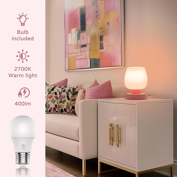 Touch Bedside Table Lamps Set of 2, Dimmable Small Nightstand Lamps for Bedroom, Modern Simple Design, Pink - LeafyLoom