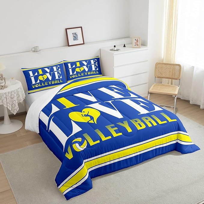 Feelyou Kids Volleyball Comforter Set King Size Sports Game Bedding Set for Boys Girls Teens Bedroom Decor Volleyball Player Comforter Women Men Sports Theme Duvet Set with 2 Pillow Case - LeafyLoom