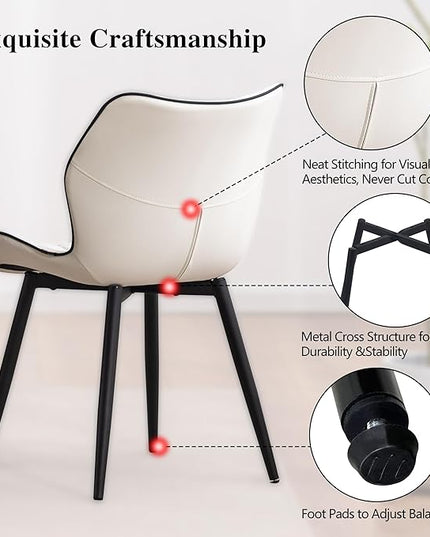 YOUNIKE Dining Chairs Set of 2, Upholstered Faux Leather Dining Room Chairs, Modern Living Room Bedroom Side Chairs with Wide Curved Back and Adjustable Metal Legs, Kitchen Chairs White - LeafyLoom