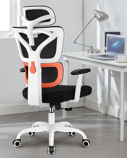 Office Chair Ergonomic Desk Chair, High Back Gaming Chair, Big and Tall Reclining chair Comfy Home Office Desk Chair Lumbar Support Breathable Mesh Computer Chair Adjustable Armrests(W-Orange) - LeafyLoom