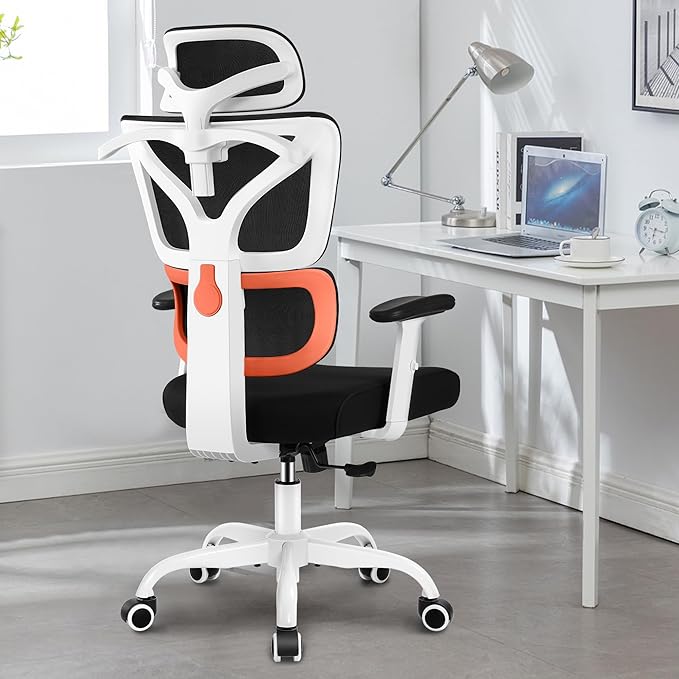Office Chair Ergonomic Desk Chair, High Back Gaming Chair, Big and Tall Reclining chair Comfy Home Office Desk Chair Lumbar Support Breathable Mesh Computer Chair Adjustable Armrests(W-Orange) - LeafyLoom