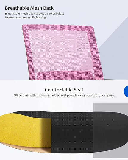 Office Chair Ergonomic Desk Task Chair Mesh Computer Chair Mid-Back Mesh Home Office Swivel Chair Modern Executive Chair with Wheels Armrests Lumbar Support (Pink) - LeafyLoom