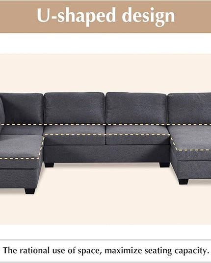116.9" Modern Large U-Shape Sectional Sofa with Double Extra Wide Chaise Lounge, 4 Seat Oversized Upholstered Couch for Apartment, Home, Office, Living Room Furniture, Gray, 116.9 Inch - LeafyLoom