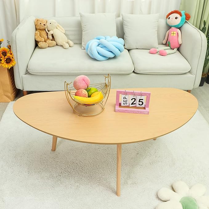FIRMINANA Mid Century Modern Coffee Table,Large Oval Coffee Table for Living Room,Oval Small Mangotop Coffee Table for Small Spaces Nature Wood-47.3" W x23.63 D x 17.72" H - LeafyLoom