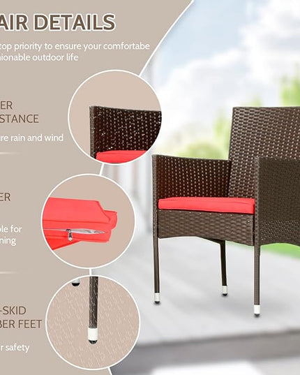 FDW 4 Pieces Wicker Patio Conversation Set Patio Furniture Set with Rattan Chair Loveseats Coffee Table for Outdoor Indoor Garden Backyard Porch Poolside Balcony,Brown Wicker/Red Cushions - LeafyLoom