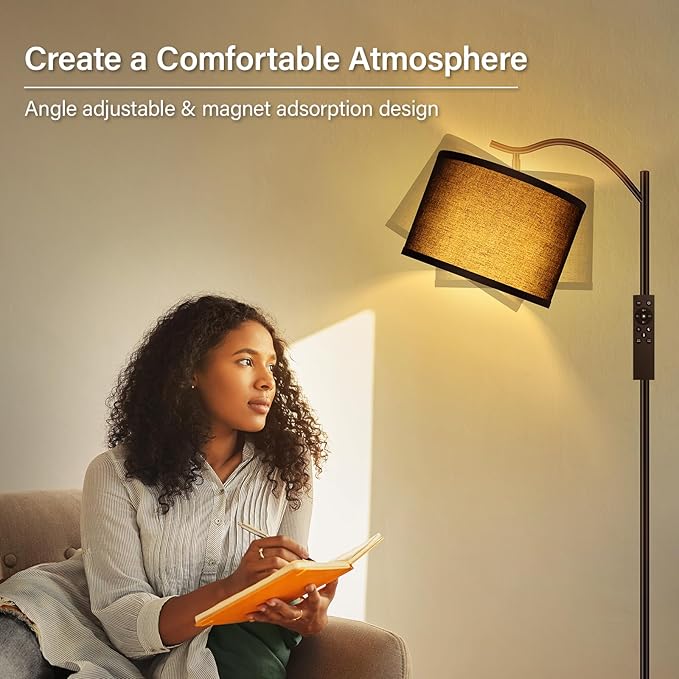 BoostArea Floor Lamp for Living Room,Arc Floor Lamp with Remote Control,Stepless Dimmable Brightness & Colors Temperature 2700k-6500k,Modern Standing Lamp for Bedroom Study Room Office,Black - LeafyLoom