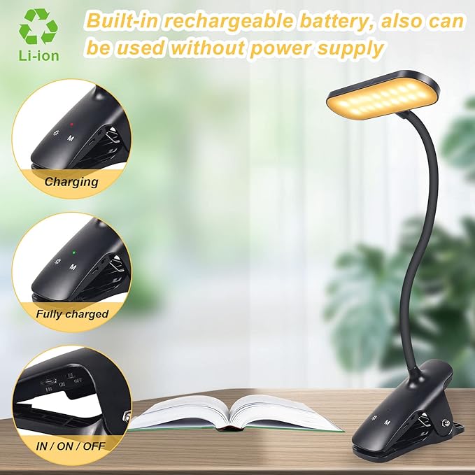 Clip on Light Reading Lights, 36 LED USB Desk Lamp with 5 Color 5 Brightness, Eye Protection Book Clamp Light, Perfect for Video Conference Lighting, Desk, Bed Headboard and Computers (Black) - LeafyLoom