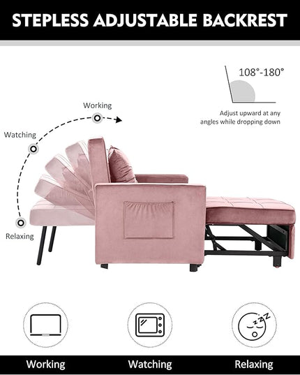 XSPRACER [UPDATED] Convertible Chair Bed, Sleeper Chair Bed 3 in 1, Stepless Adjustable Backrest,Armchair, Sofa, Bed, Flannel, Pink, Single One - LeafyLoom