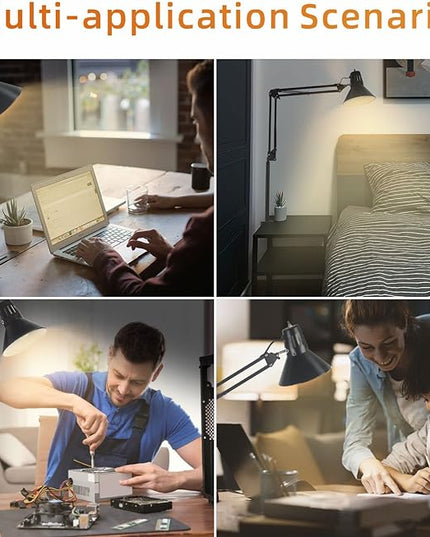 Desk Lamp for Home Office Eye-Caring Metal Extra Long Swing Arm Stable Clamp Flexible Gooseneck A19 E26 Bulb included as Table Working Reading Aesthetic Computer Versatile Light - LeafyLoom