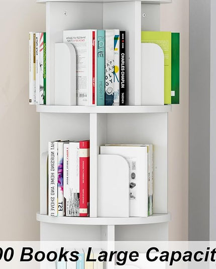 Rotating Bookshelf 51.2", White Wood Bookcase for Kids and Adults, 360 Display 4 Tier Small Corner Book Shelf Organizer, Floor Standing Storage Rack for Bedroom, Living Room, White - LeafyLoom