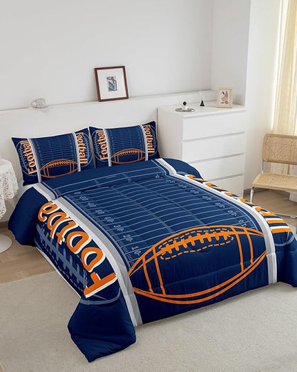 Feelyou Football Bedding Set King Size Sports Comforter Set for Kids Boys Girls Decor Soccer Ball Game Comforter Microfiber American Football Duvet Set Bedroom Quilt Set - LeafyLoom