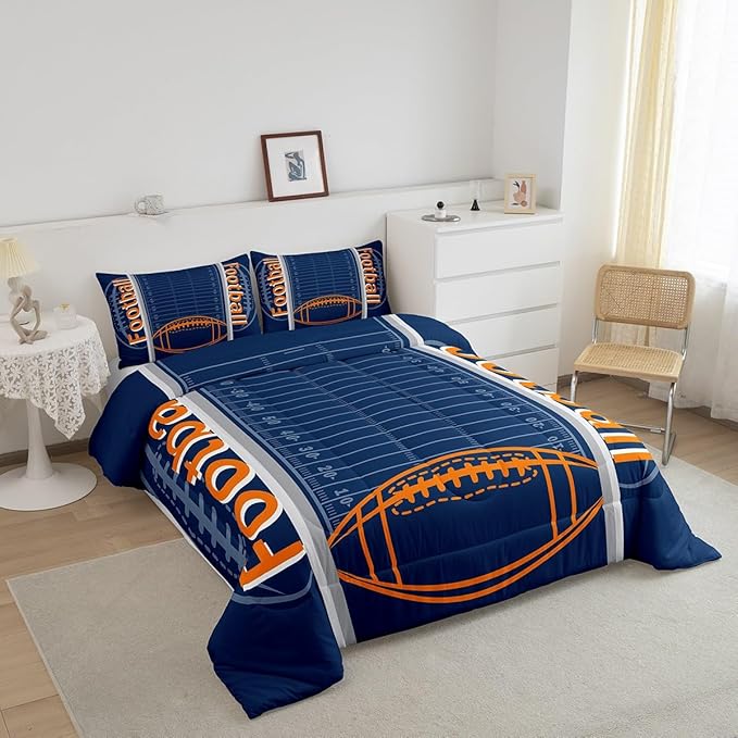 Feelyou Football Bedding Set King Size Sports Comforter Set for Kids Boys Girls Decor Soccer Ball Game Comforter Microfiber American Football Duvet Set Bedroom Quilt Set - LeafyLoom