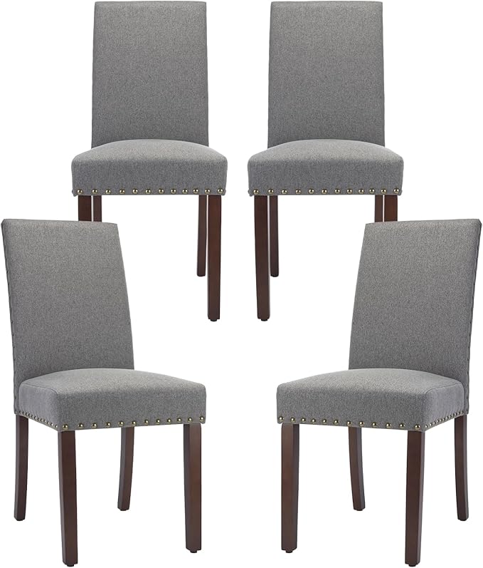 COLAMY Modern Wood Dining Chairs Set of 4, Parsons Dining Chairs, 19 Inch Padded Dining Chairs with Nailed Trim for Kitchen Dining Living Room,Grey - LeafyLoom