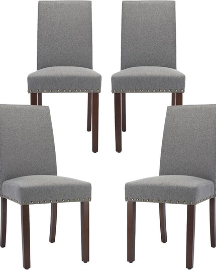 COLAMY Modern Wood Dining Chairs Set of 4, Parsons Dining Chairs, 19 Inch Padded Dining Chairs with Nailed Trim for Kitchen Dining Living Room,Grey - LeafyLoom