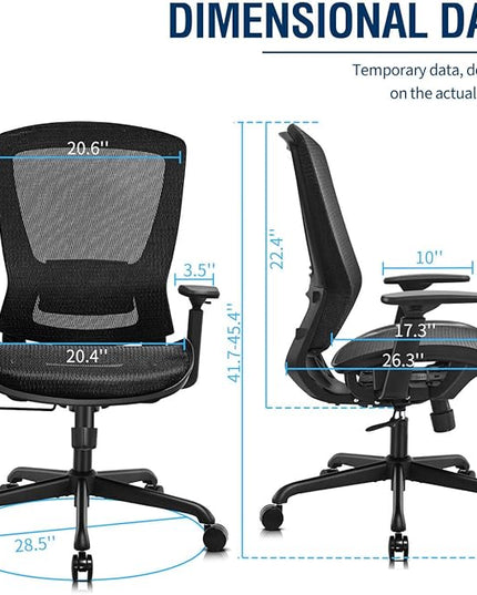 Mesh Office Chair,Ergonomic Computer Desk Chair,Sturdy Task Chair- Adjustable Lumbar Support & Armrests,Tilt Function,Comfort Wide Seat,Swivel Home Office Chair (Black) - LeafyLoom