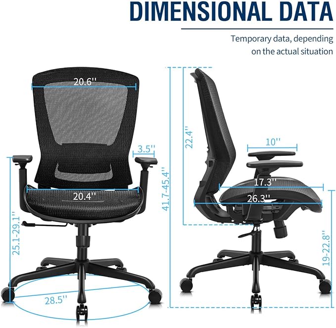 Mesh Office Chair,Ergonomic Computer Desk Chair,Sturdy Task Chair- Adjustable Lumbar Support & Armrests,Tilt Function,Comfort Wide Seat,Swivel Home Office Chair (Black) - LeafyLoom