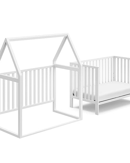 Storkcraft Orchard 5-in-1 Convertible Crib (White) – GREENGUARD Gold Certified, Canopy Style Baby Crib, Converts from Crib to Toddler Bed, Daybed and Full-Size Bed, Fits Standard Crib Mattress - LeafyLoom