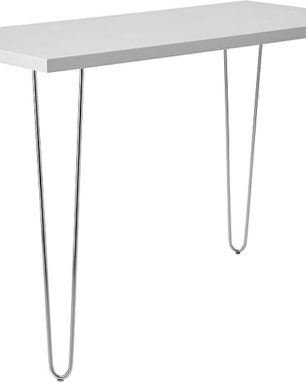 Walker Edison Mid Century Modern Hairpin Wood Laptop Computer Writing Desk Home Office Workstation Small, 42 Inch, White - LeafyLoom