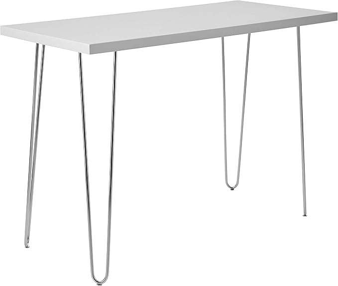 Walker Edison Mid Century Modern Hairpin Wood Laptop Computer Writing Desk Home Office Workstation Small, 42 Inch, White - LeafyLoom