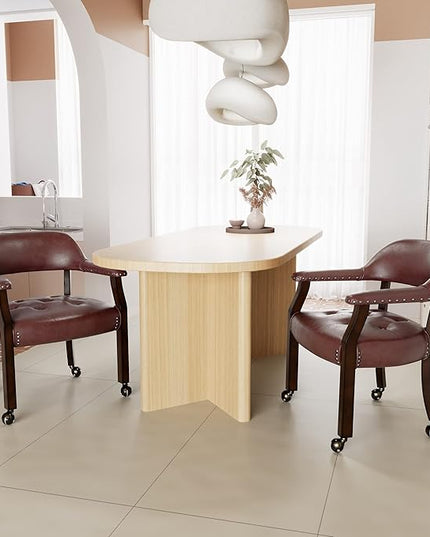 Dining Chairs with Casters and Arm, Large Rolling Dining Chairs with Wheel, Poker Table Chairs, Boss Caption's Chairs, 26"D x 25.2"W x 31.5"H, Espresso Legs & Wine Red Brown PU, XXY-1910-WR - LeafyLoom