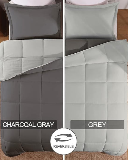 Basic Beyond Queen Comforter Set - Fluffy Comforter Queen Set for All Seasons - Reversible Dark Grey Comforter Set for Mens - 3 Pieces (1 Comforter + 2 Pillow Shams) - Dark Gray/Grey - LeafyLoom