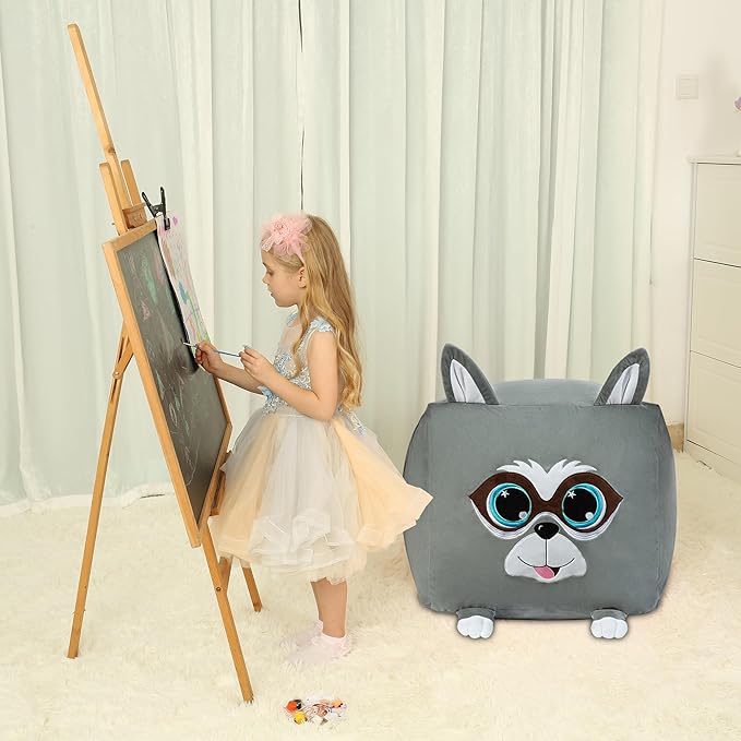 Cute Raccoon Toy Organizers and Storage for Kids Room Decor, Childrens Bean Bag Chairs, Extra Large Size, Velvet Super Soft Cover Only - LeafyLoom