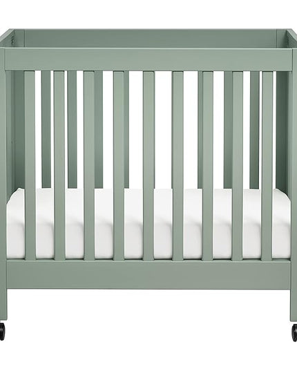 Babyletto Origami Mini Portable Crib Folding with Wheels in Light Sage, 2 Adjustable Mattress Positions, Greenguard Gold Certified - LeafyLoom