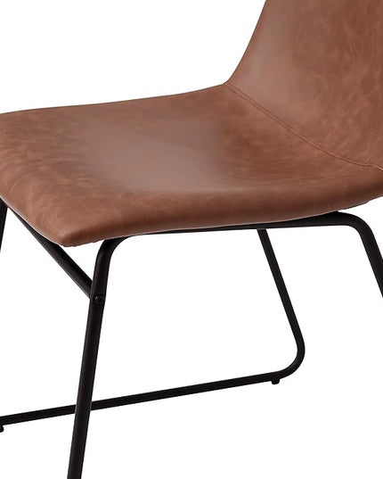 Flash Furniture Butler 18 Inch Commercial Grade LeatherSoft Dining Table Height Chair, Mid-Back Black Sled Base with Light Brown LeatherSoft Upholstery, Set of 2 - LeafyLoom