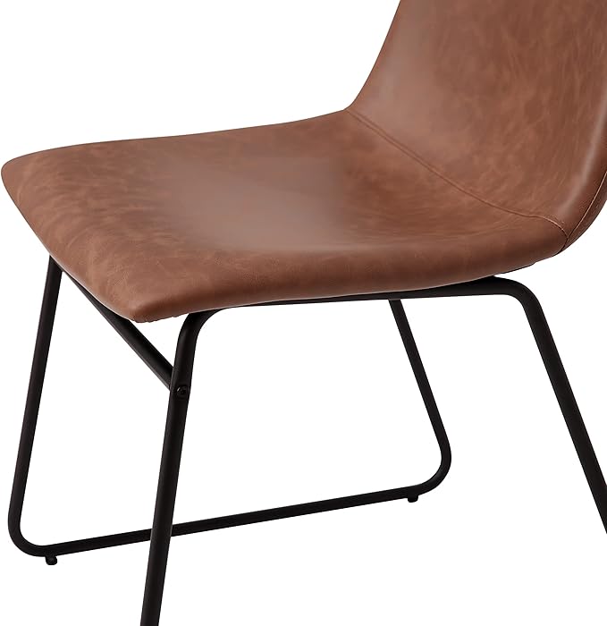 Flash Furniture Butler 18 Inch Commercial Grade LeatherSoft Dining Table Height Chair, Mid-Back Black Sled Base with Light Brown LeatherSoft Upholstery, Set of 2 - LeafyLoom