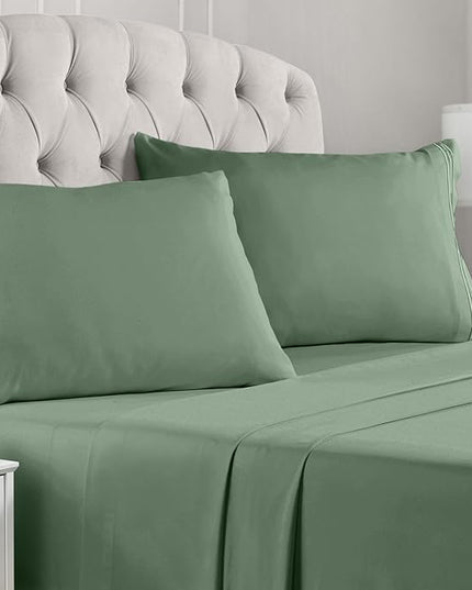 Mellanni Queen Sheets Set - 4 PC Iconic Collection Bedding Sheets & Pillowcases - Hotel Luxury, Extra Soft, Cooling Bed Sheets - Deep Pocket up to 16 inch (Queen, Sage) - LeafyLoom