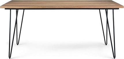 SIMPLIHOME Hunter SOLID MANGO WOOD and Metal 66 Inch Rectangle Industrial Dining Table in Natural, For the Dining Room - LeafyLoom
