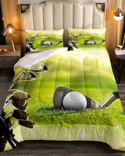 Erosebridal Golf Comforter Set Queen Size,Golf Clubs Bedding Set, Sports Game Theme Duvet Set Green Quilt Set, Boys Room Decorative Comforter Set Soft Breathable Ultra Lightweight - LeafyLoom