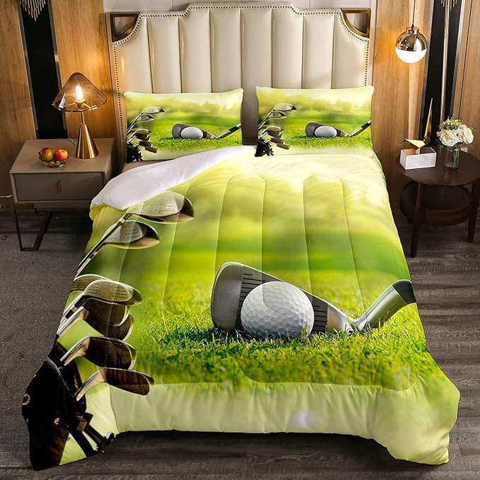 Erosebridal Golf Comforter Set Full Size,Golf Clubs Bedding Set, Sports Game Theme Duvet Set Green Quilt Set, Boys Room Decorative Comforter Set Soft Breathable Ultra Lightweight - LeafyLoom