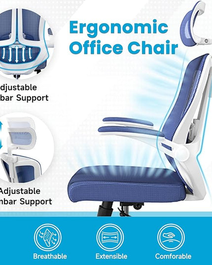Ergonomic Office Chair - Comfy Desk Chairs with Wheels and Arms, 500LB Heavy Duty Mesh Computer Chairs with Comfortable Head Lumbar Back Support for Office, Bedroom, College Dorm and Study - LeafyLoom