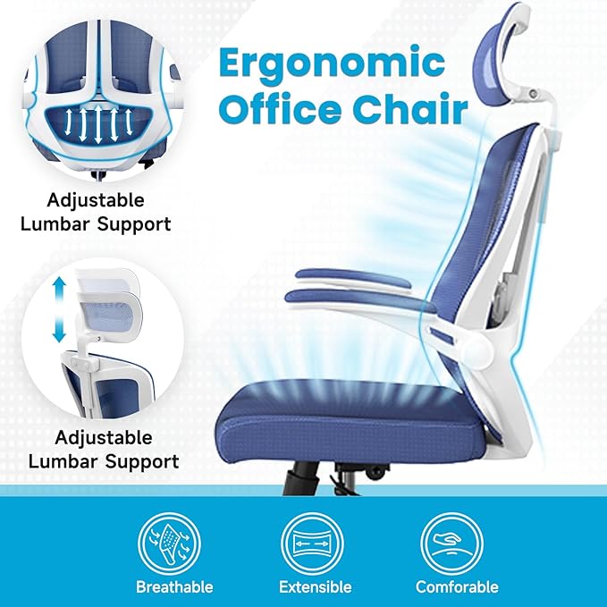 Ergonomic Office Chair - Comfy Desk Chairs with Wheels and Arms, 500LB Heavy Duty Mesh Computer Chairs with Comfortable Head Lumbar Back Support for Office, Bedroom, College Dorm and Study - LeafyLoom