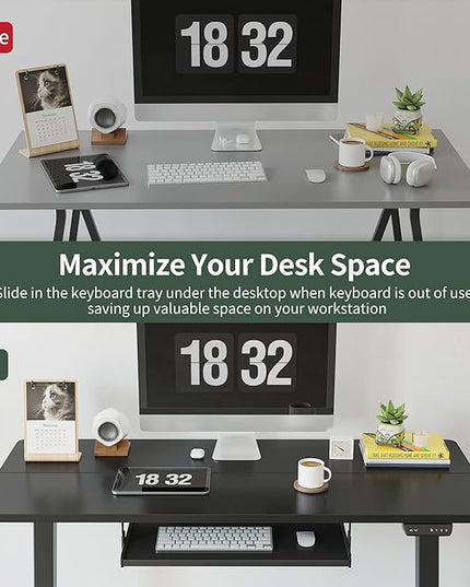 FEZIBO Standing Desk with Keyboard Tray, 55 × 24 Inches Electric Height Adjustable Desk, Sit Stand Up Desk, Computer Office Desk, Black - LeafyLoom