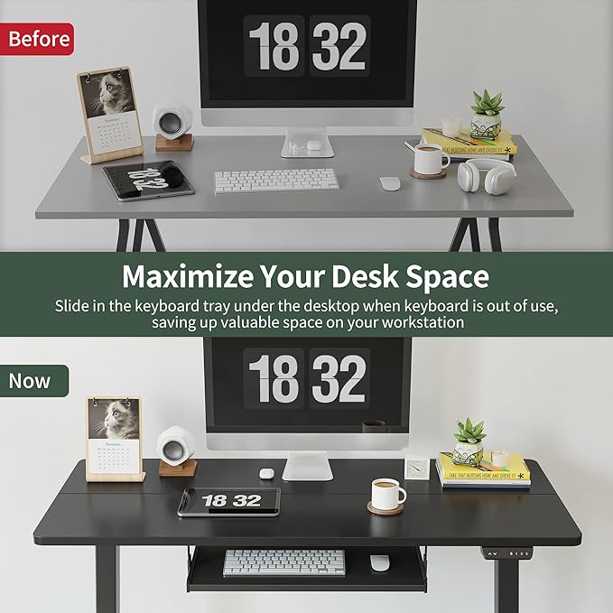 FEZIBO Standing Desk with Keyboard Tray, 40 × 24 Inches Electric Height Adjustable Desk, Sit Stand Up Desk, Computer Office Desk, Black - LeafyLoom