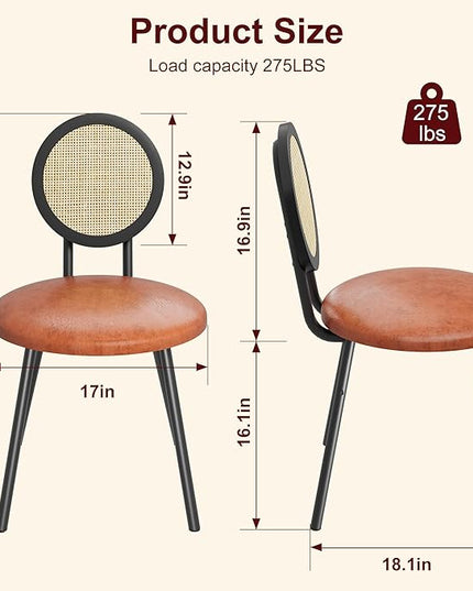 IDEALHOUSE Dining Chairs Set of 2, Rattan Kitchen Chairs with Thicken Upholstered, Modern Dining Room Chairs Set of 2, Space Saving Dining Chairs with Metal Legs for Living Room - LeafyLoom