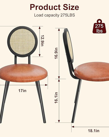 IDEALHOUSE Dining Chairs Set of 2, Rattan Kitchen Chairs with Thicken Upholstered, Modern Dining Room Chairs Set of 2, Space Saving Dining Chairs with Metal Legs for Living Room - LeafyLoom