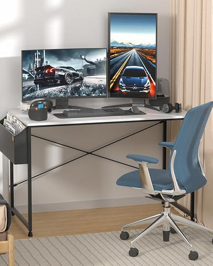 MoNiBloom Computer Desk 47 Inches with A Storage Bag, Student Laptop Writing Desks for Samll Space Home Office, White - LeafyLoom
