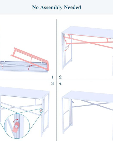 EMODA Folding Computer Desk 40 inch, No Assembly Needed Home Office Table Study Writing Gaming Desk, Beige - LeafyLoom