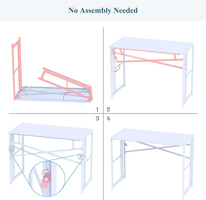 EMODA Folding Computer Desk 40 inch, No Assembly Needed Home Office Table Study Writing Gaming Desk, Beige - LeafyLoom