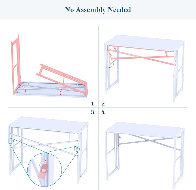 EMODA Folding Computer Desk 40 inch, No Assembly Needed Home Office Table Study Writing Gaming Desk, Mahogany - LeafyLoom