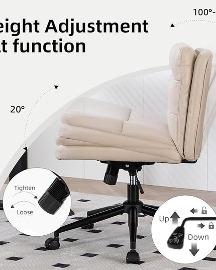 Armless Office Chair with Wheels Wide Desk Chair Leather Mid Back Accent Chair Padded Swivel Vanity Chair for Girl Women Computer Task Chair for Home Office (Suede Fabric, Beige) - LeafyLoom