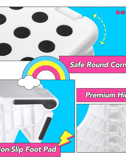 Delxo Folding Step Stool,11 Inch Non-Slip Foldable Step Stools for Kids and Adults,Portable Foldable Step Stool Lightweight Small Folding Stool with Handle for Kitchen Bathroom in White,1 Pack - LeafyLoom