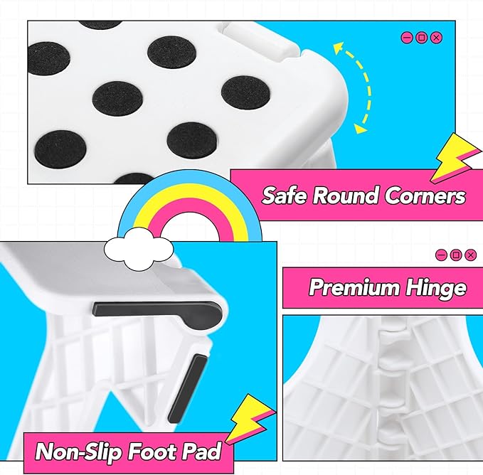 Delxo Folding Step Stool,11 Inch Non-Slip Foldable Step Stools for Kids and Adults,Portable Foldable Step Stool Lightweight Small Folding Stool with Handle for Kitchen Bathroom in White,1 Pack - LeafyLoom