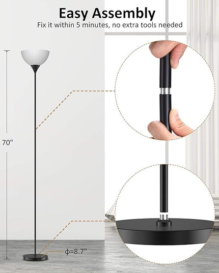 PESRAE Floor Lamp, Remote Control with Stpeless Color Temperatures and Brightness, Torchiere lamp for Bedroom, Living Room, Bulb Included (Matte Black) - LeafyLoom