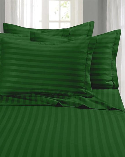 Elegant Comfort Softest and Coziest 4-Piece Sheet Set - 1500 Premium Hotel Quality Microfiber - Deep Pocket, Wrinkle Resistant 4-Piece Damask Stripe Bed Sheet Set, Twin, Hunter Green - LeafyLoom