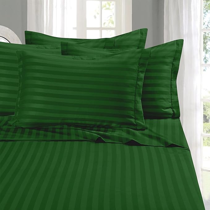 Elegant Comfort Softest and Coziest 4-Piece Sheet Set - 1500 Premium Hotel Quality Microfiber - Deep Pocket, Wrinkle Resistant 4-Piece Damask Stripe Bed Sheet Set, Twin XL, Hunter Green - LeafyLoom