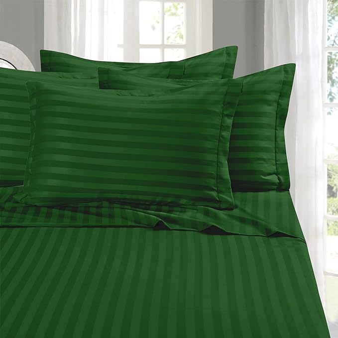 Elegant Comfort Softest and Coziest 6-Piece Sheet Set - 1500 Premium Hotel Quality Microfiber - Deep Pocket, Wrinkle Resistant 6-Piece Damask Stripe Bed Sheet Set, Full, Hunter Green - LeafyLoom